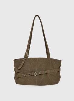 Cosimma Buckle Detail Faux Suede Shoulder Bag Khaki