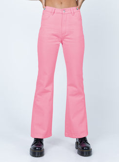 front view of model wearing Princess Polly Cabarita Lounge Denim Jeans Pink High Waisted 