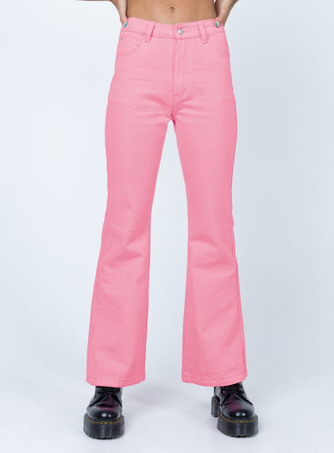 front view of model wearing Princess Polly Cabarita Lounge Denim Jeans Pink High Waisted 