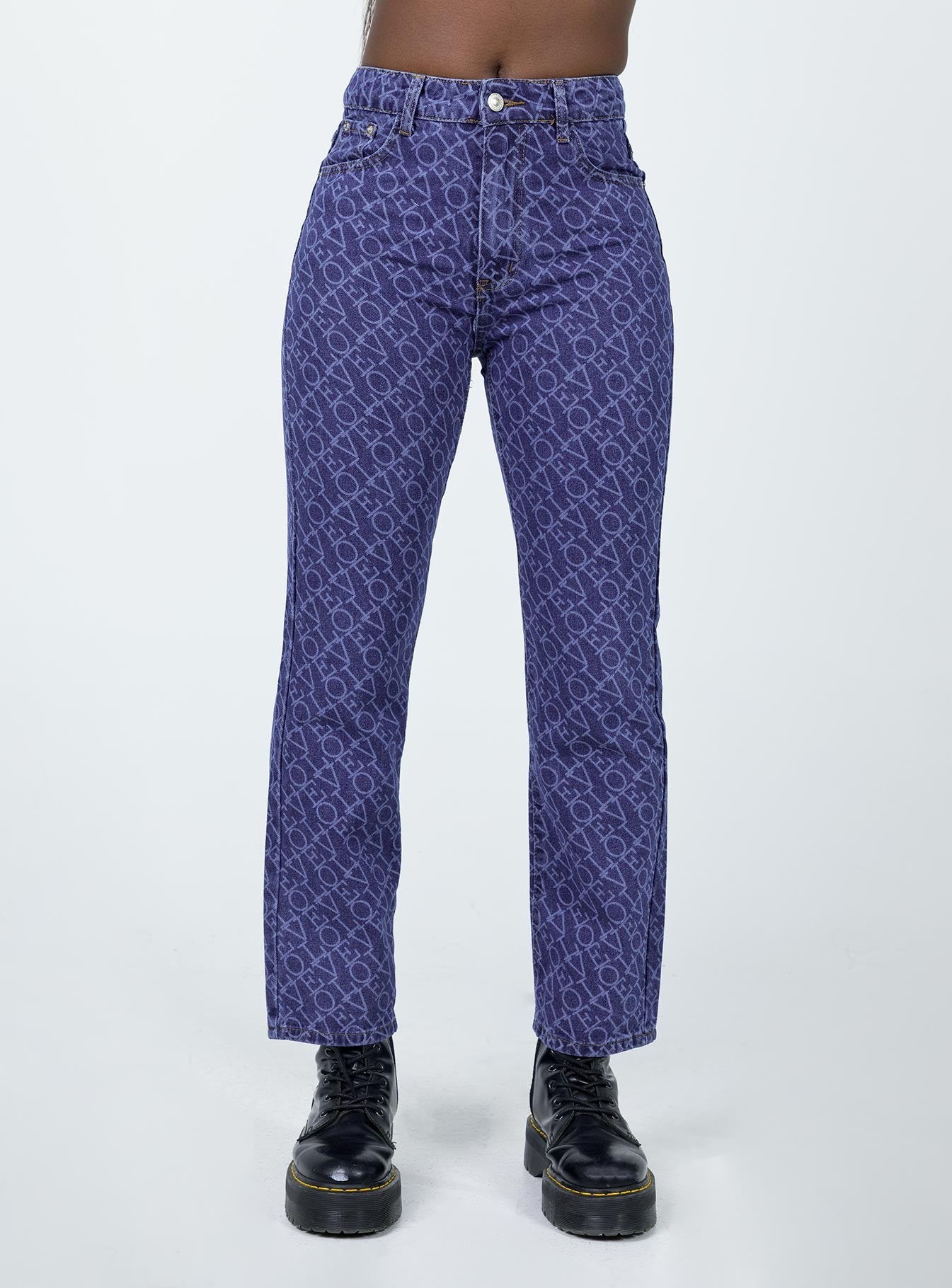 side view of model wearing Princess Polly Love Lounge Denim Jeans Mid Rise 