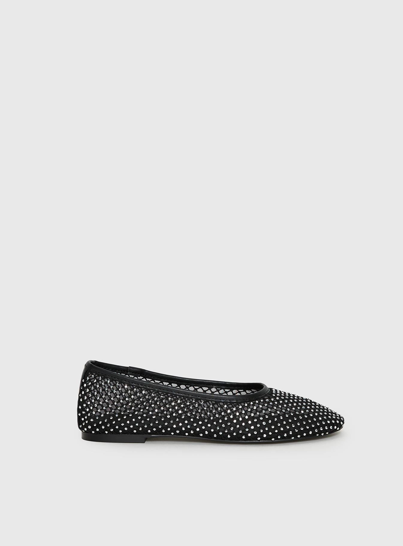 Cerelia Sheer Diamonte Ballet Flats Black