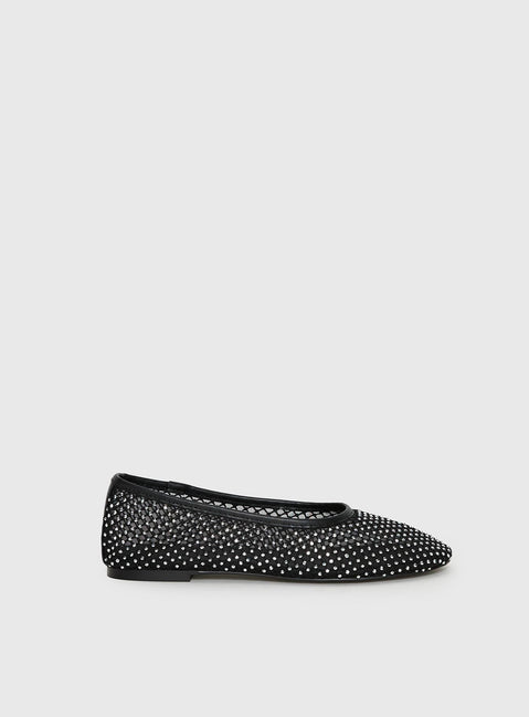 Cerelia Sheer Diamonte Ballet Flats Black