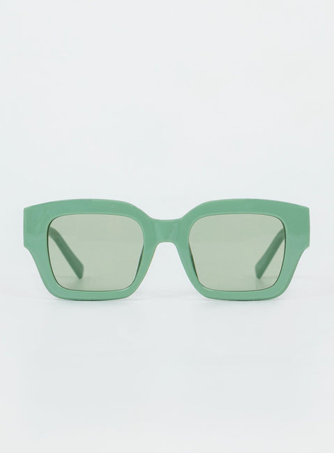 Sunglasses Oversized frame  Green tinted lenses Moulded nose bridge  