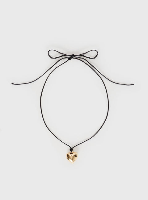 Gold-toned necklace Heart pendant, adjustable tie fastening
