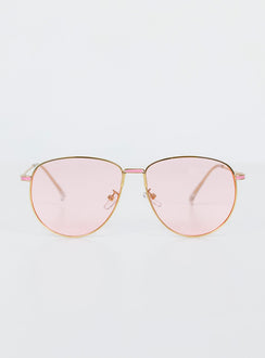 Aviator sunglasses Gold-toned metal frame  Pink tinted lenses  Adjustable silicone nose pads 
