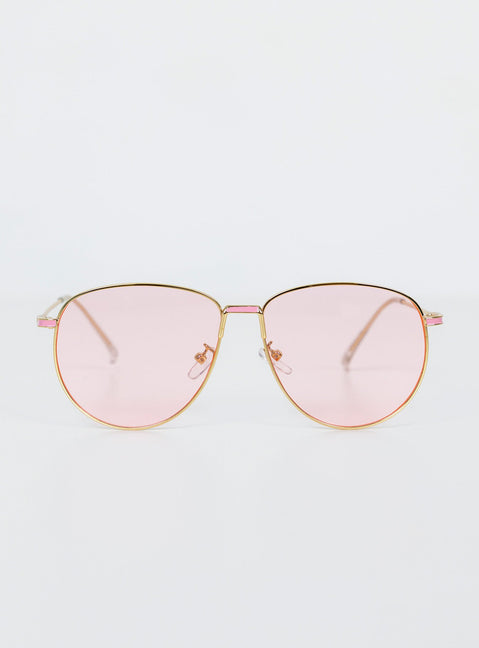 Aviator sunglasses Gold-toned metal frame  Pink tinted lenses  Adjustable silicone nose pads 