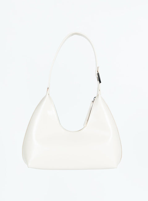 Faux leather shoulder bag Fixed shoulder strap, zip fastening, silver-toned hardware, flat base