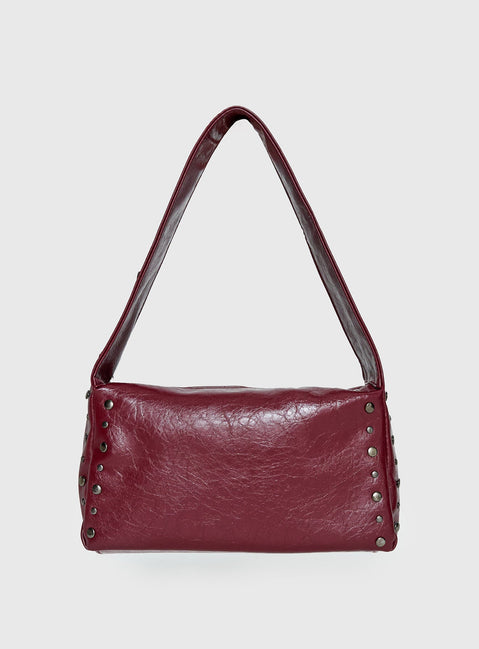 Kaiser Stud Detail Shoulder Bag Burgundy