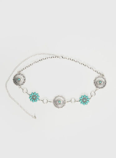 Like A Charm Chain Belt Silver / Blue