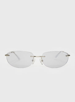 Sunglasses Frameless, grey-tinted lenses, slim silver-toned arms, silicone nose pads