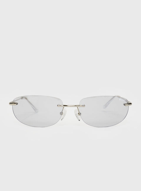 Sunglasses Frameless, grey-tinted lenses, slim silver-toned arms, silicone nose pads