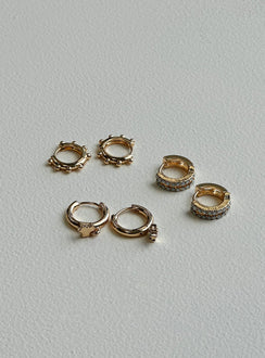 Earring pack Pack of three sets Hoop fastening Gold toned Gemstone detail