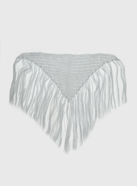 Briee Fringe Detail Hair Scarf Silver