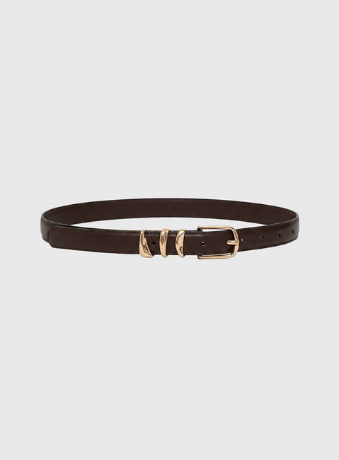Naela Faux Leather Belt Dark Brown / Gold