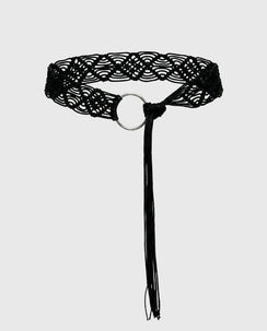 Dayten Ring Detail Crochet Belt Black