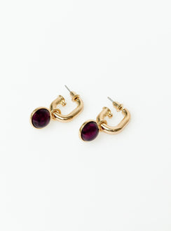 Earrings Gold toned  Gemstone detail Stud fastening