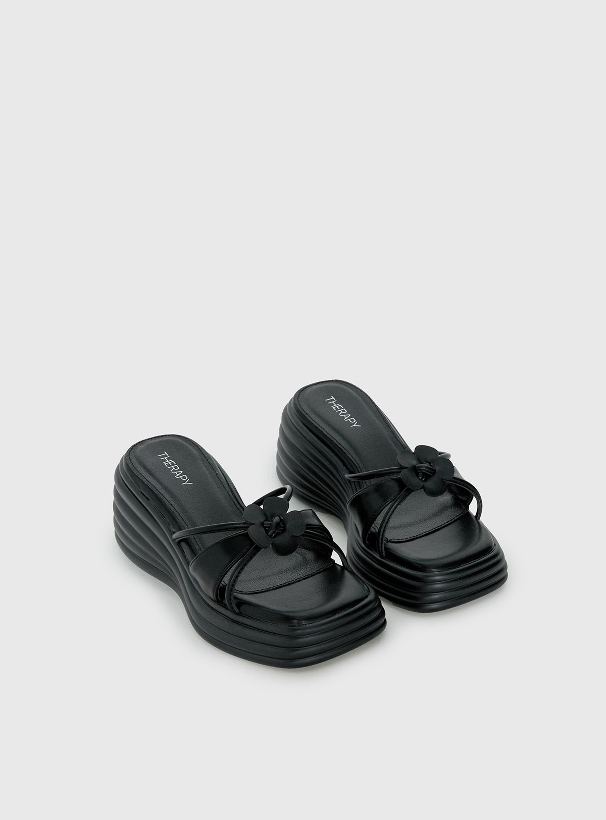 Therapy Flaunt Platform Flower Detail Sandals Black