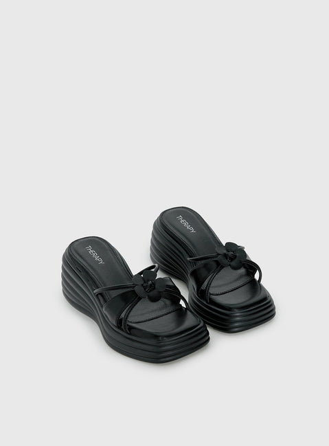 Therapy Flaunt Platform Flower Detail Sandals Black