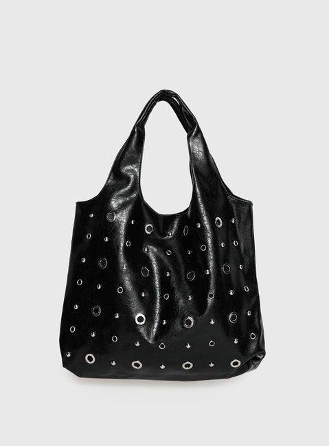 Find Your Love Eyelet Detail Shoulder Bag Black