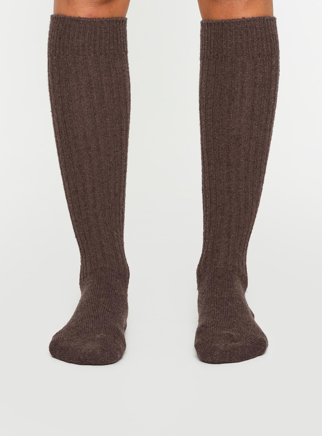 Boderline High Knee Ribbed Socks Chocolate