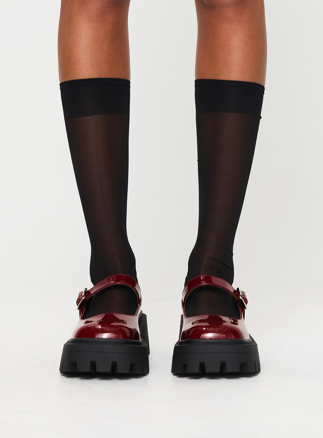 Mary jane shoes Patent material look, chunky platform, buckle fastening Princess Polly Lower Impact 