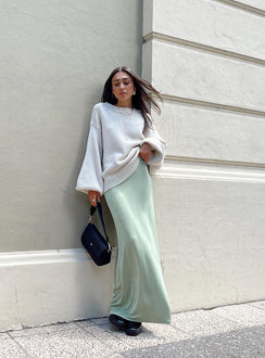 Front view of model wearing  front Harriette Maxi Skirt Sage Princess Polly  Maxi 
