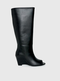 Dimmi Peep Toe Knee High Boots Black