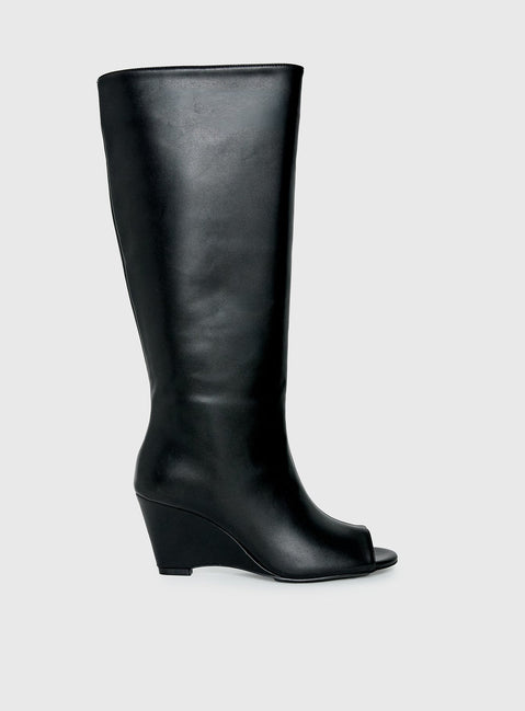 Dimmi Peep Toe Knee High Boots Black