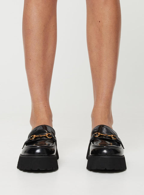 Faux leather mule loafers Rounded toe, gold-toned snaffle detail, treaded sole, padded footbed