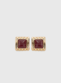 Grant My Wish Square Earrings Gold / Red