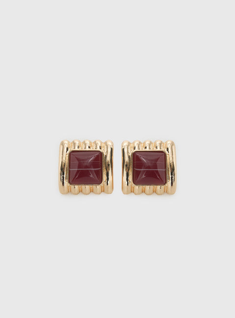 Grant My Wish Square Earrings Gold / Red