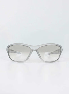 Sunglasses Wrap around style  Semi-transparent reflective lenses  Lightweight