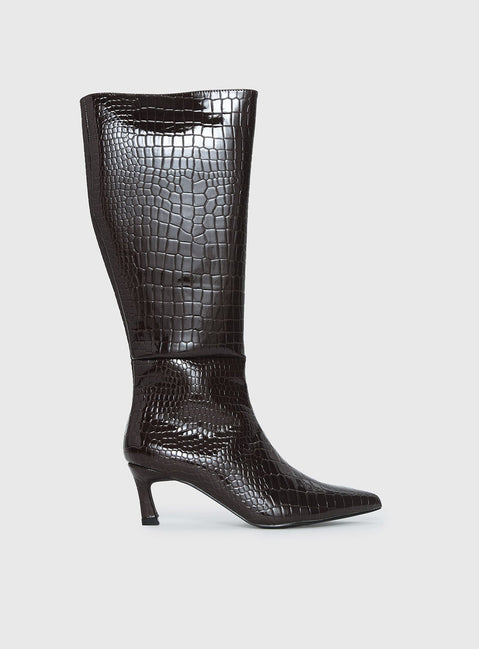 Therapy Dove Knee High Boots Chocolate Croc