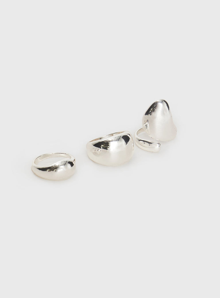 Silver-toned ring pack Pack of three, chunky style, lightweight Princess Polly Lower Impact