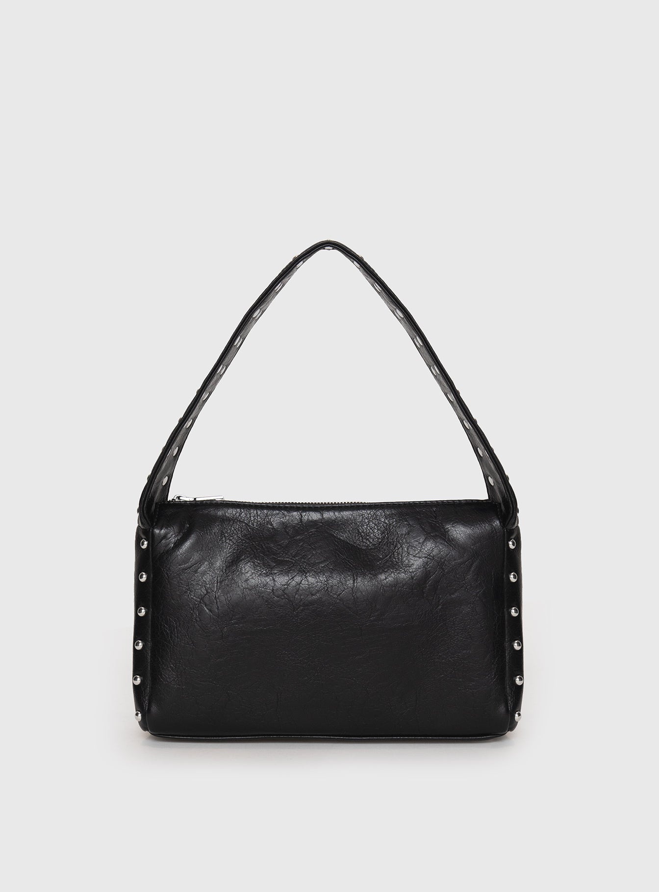 Faux leather shoulder bag Fixed shoulder strap, silver-toned hardware, zip fastening, flat base