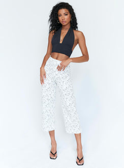 front view of model wearing Princess Polly Nelly Wide Leg Face Print Pants White 
