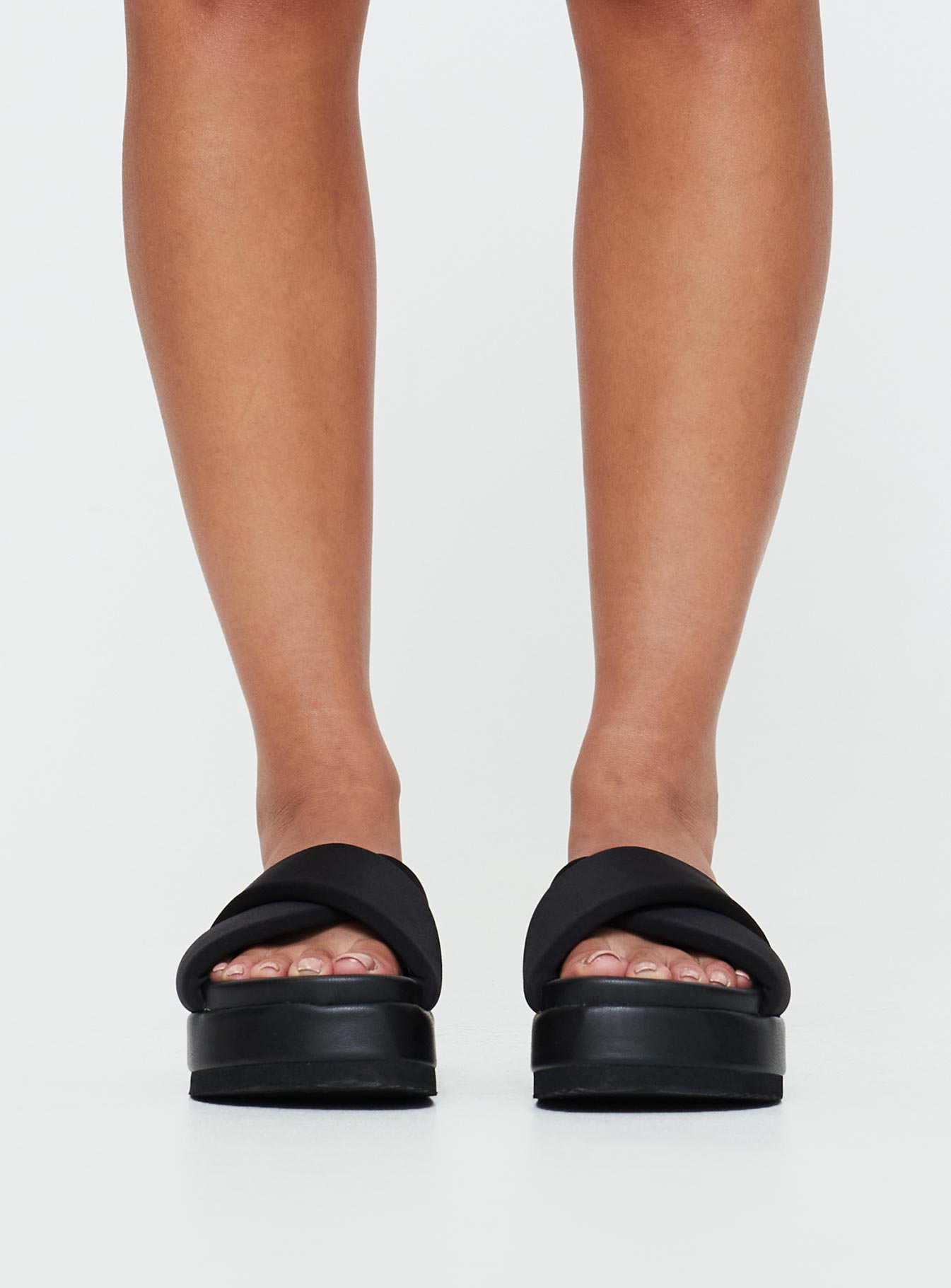 Flats Double cross strap upper, rounded toe, treaded sole, padded footbed