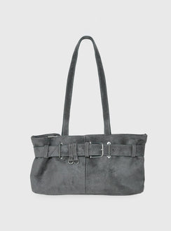 Views Of Capri Faux Suede Buckle Shoulder Bag Charcoal