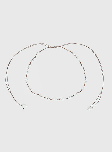Delle Pearl Detail Wrap Belt Brown