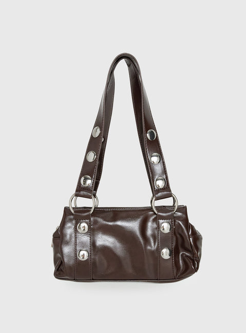 Amarra Studded Faux Leather Shoulder Bag Washed Brown