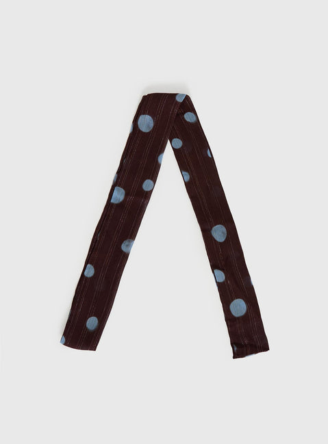 Velveta Skinny Scarf Brown / Blue Polka