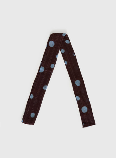 Velveta Skinny Scarf Brown / Blue Polka