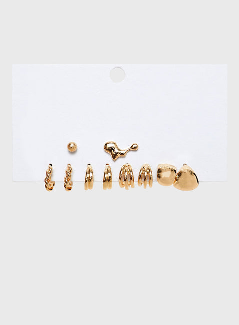 Gold toned earring pack Four pairs &amp; two separate styles, stud fastening