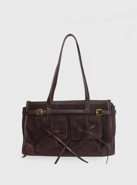 Beaming Bow Detail Shoulder Bag Brown