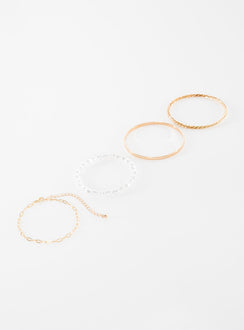 Gold-toned bracelet pack Four separate bracelets, chain and bangle style, pearl detail, lightweight 