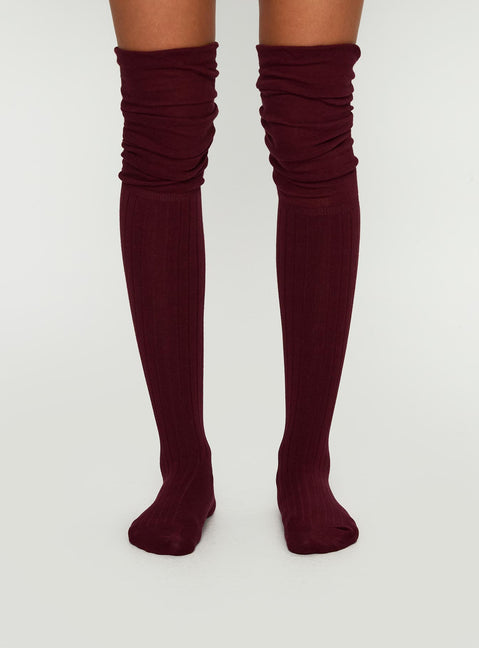 Hollen Knee High Socks Burgundy