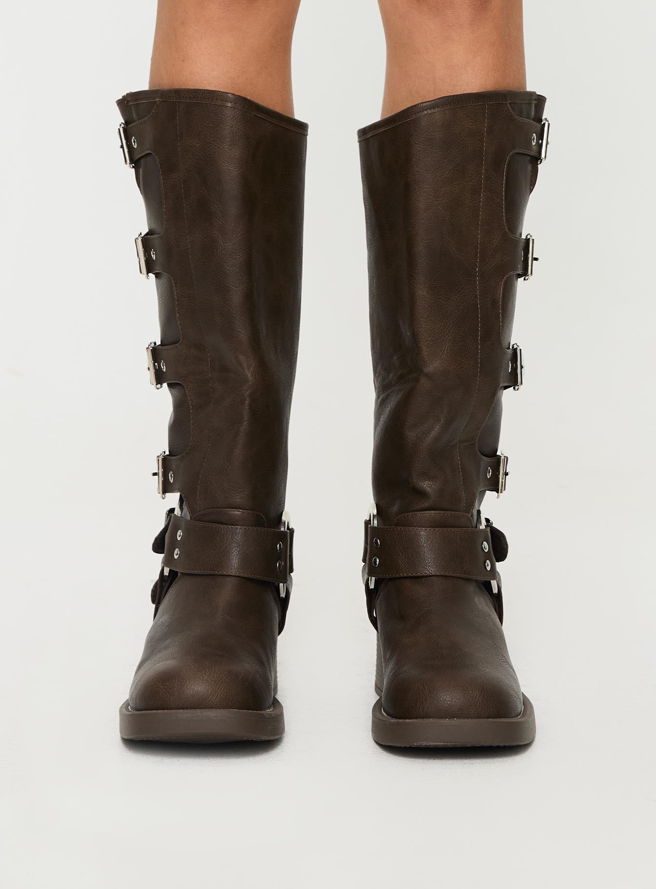 Brown Faux leather knee high boots