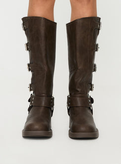 Brown Faux leather knee high boots