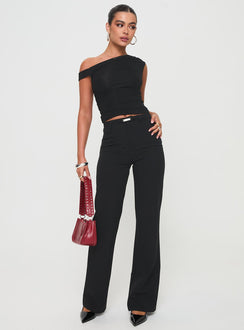 front view of model wearing Princess Polly Flounce Pants Black High Waisted Pants 