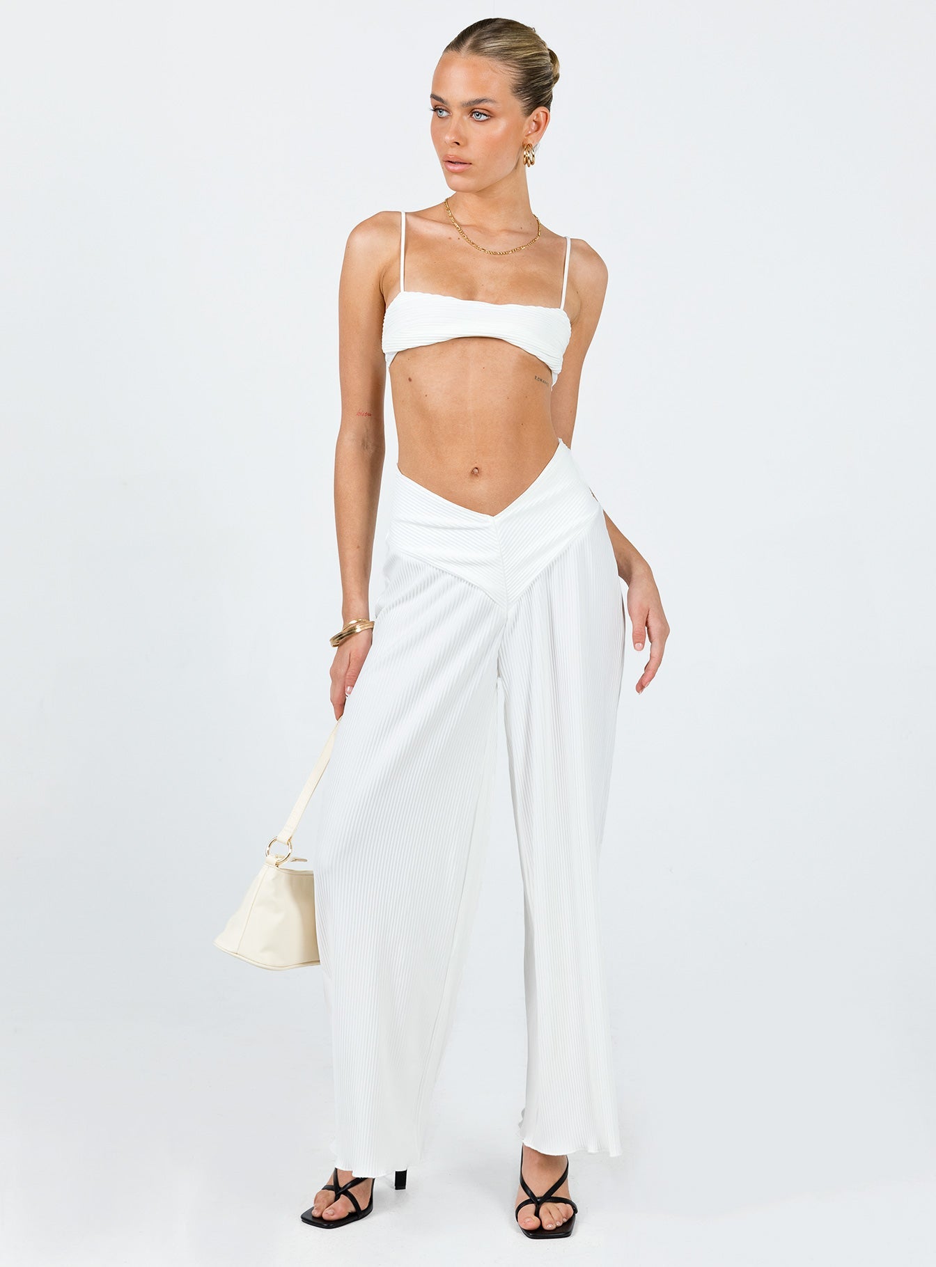 product Princess Polly Sleeveless Asymmetric Neckline  Mathea Plisse Bralette Ivory